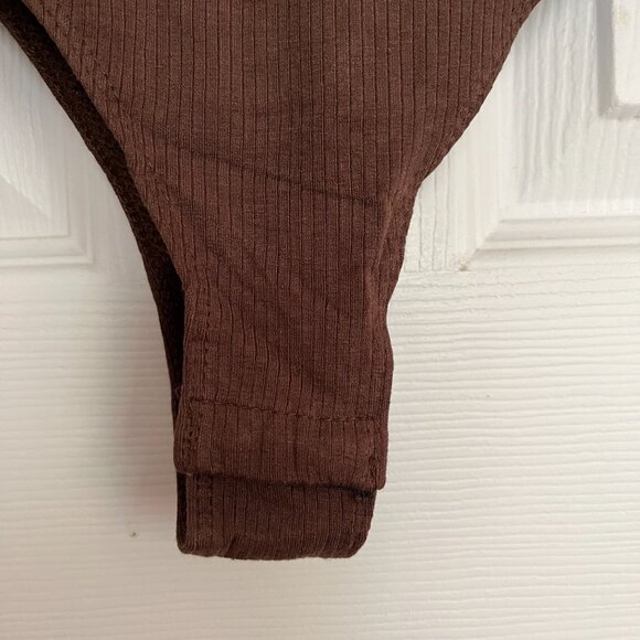 NWT LADIES SIZE XXL ZEAGOO BROWN RIBBED LONG SLEEVE BODYSUITE - Picture 3 of 4